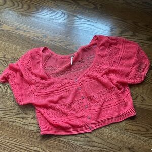 Free People Pink Ribbed Crop Blouse